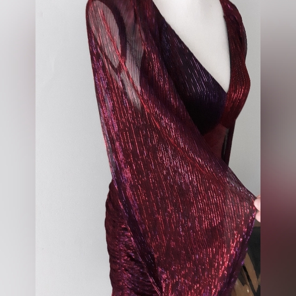 Aqua Metallic Pleated Mini Dress NWT - Picture 5 of 11